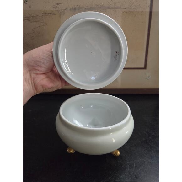 TK Thun Czechoslovakia Footed Trinket Jar w/ Lid Hand Painted 1920s Antique - Picture 5 of 10